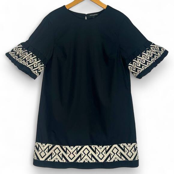 Banana Republic Embroidered-Sleeve Mini Dress Size S Black Bohemian Tribal Trim - Picture 12 of 13